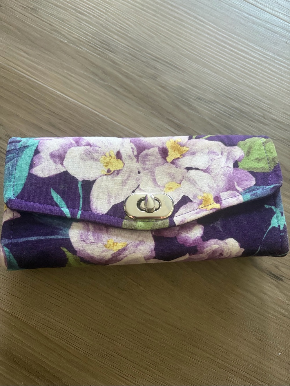 Floral Purple Turn-Lock Clutch Wallet